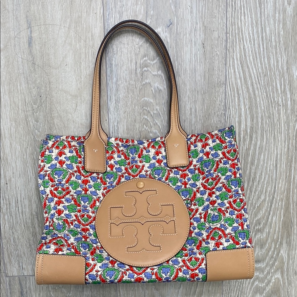 TORY BURCH ELLA FLORAL QUILTED TOTE LEGACY PAISLEY. SMALLER SIZE.